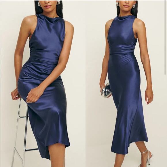 Reformation Casette Silk Dress in Blue Iris 12 - Picture 4 of 9
